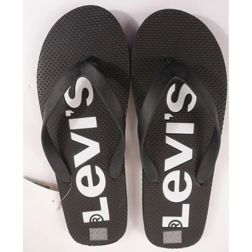 Levis Wordmark Flip Flop Sandals Men Size Large 10/11 Black